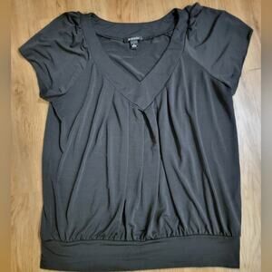 Women's Black Vneck Short Sleeve B-Design Blouse